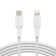 BELKIN BOOST CHARGE Braided Lightning to USB-C Cable 2m/6.6ft - WhiteCAA004bt2MWH,MFi certified,Tested to withstand 10,000+ bends for longevity