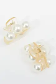 White 2 Pack Pearl Claw Clips - Size ONE, Women's Hair Accessory