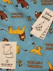 NWT BONDS Lion King Simba Pumba Timon Blue PJ Pajamas Summer Sleep Set Size 6