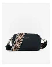 [Madison Accessories] Maddie Double Zip Camera Crossbody With Aztec Bag Strap in Black
