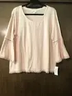 Style & Co. Top Women's Size M Light Pink Boho Fringed 3/4 Bell Sleeves