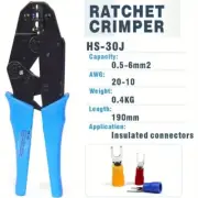HS30J Ratchet Crimping Tool Wire Cable Crimper Plier Terminal Connector AWG20-10