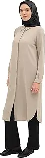 [Tuğba] Long Tunic for Muslim Women – Modest Hidden Button Shirt, Elegant Loose Fit Blouse, Hijab-Friendly Muslim Clothing,Vizon, Vizon, 16-18