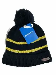 Columbia Youth Auroras Lights Beanie Dark Blue Yellow Stripes Pom NWT MSRP $25