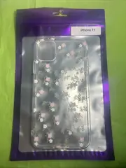 iPhone 11 Case Clear Pink/White Floral Design- Silicone Bumper/Shockproof