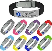 [Universal Medical Data] Implanted Defibrillator Medical Alert Bracelet - Adjustable Silicone Band, Engraved Medical ID Tag, Assorted Vibrant Colors for Quick Identification