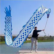 Dragon Dance Silk Chinese Dragon Dance 3D Colorful Dragon Silk-Like Flowy Spinning Shaking Poi Dragon Dance Ribbon Blue White Porcelain Color (Size : Length 8m/26ft)