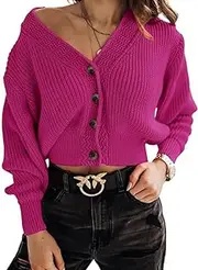[Generic] Women's V Neck Long Sleeve Raglan Cardigan with Front Snap Button Closure