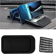 Car Dashboard Phone Holder, Non-Slip Double-Groove Auto Cell Phone Pad Mat with Number Plate, Universal Vehicle Phone Mount for All Smartphones, GPS Devices and More