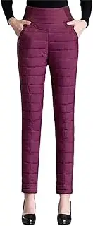[Mkjuuior] Women's High-Waist Down Pants Casual Plus Fleece Stretch Straight Pants Snow Jacket Windproof Tights