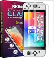 RKINC Screen Protector [2-Pack] for Nintendo Switch Oled, Tempered Glass Film Screen Protector, 0.33mm [LifetimeWarranty][Anti-Scratch][Anti-Shatter][Bubble-Free]