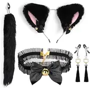 Animal Tail Butt Plug Furry Anal Plush Cat Ears Headband Cosplay Costume Kit Bell Choker Necklace Adjustable Nipple Clamp Sexual Anus Role Play