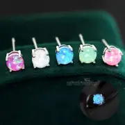Blue/White/Pink/Green Opal Round Silver STUD 6mm Womens Girls Kids Gift EARRINGS