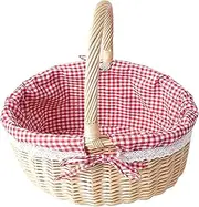 qwmvhfg, Picnic Basket,Handmade Wicker Basket With Handle,Woven Hamper Storage,Wicker Camping Picnic Basket With Double Lids,Portable Shopping Storage Hamper Basket With Cloth Lining,three