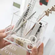 Ins Style Transparent Acrylic Square Three Grid Pen Holder Storage Rack CR