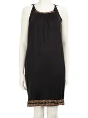 Black Sleeveless Stitched Trim Dress