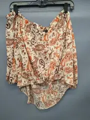 New Paisley Crop Top Blouse Orange Tie Peasant Top Rue21 Women's Juniors Size XL