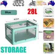 28L BLUE Storage Container Stackable 5 Sides Open Top Lid Transparent Foldable