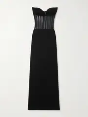 [Mônot] Mônot - Strapless Mesh-paneled Crepe Gown - Black - IT42 IT 42 Black