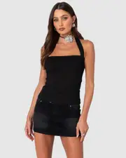 EDIKTED Womens Marisol Straight Neck Halter Top BLACK