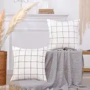 Boho Farmhouse Plaid Throw 16" x 16" (Pack of 2) Beige & Black Plaid Set of 2