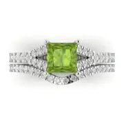 2.01 Princess Cut Real Peridot Promise Bridal Band set Curved 14k White Gold