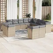 Patio Furniture Sets 13 Piece Garden Sofa Set with Cushions Beige Poly Rattan