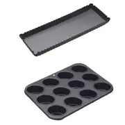 MasterPro Non Stick Cupcake Baking Pan and Rectangular Quiche Flan Tart Mould