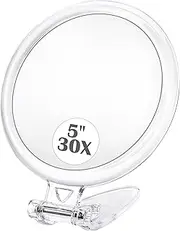MIYADIVA Magnifying Mirror,30X Hand Mirror with Handle,Travel Double-Sided 1X/30X Magnification,5 in Handheld Held for Eyes Makeup Transparent