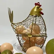 Wire Chicken Egg Basket for Desktop Decorative Ornaments,Egg Holder Chicken Shape Metal Egg Basket for Kids Gathering Fresh Eggs Farmhouse Rooster Wire Basket for Kitchen Countertop Decoration (Gold)