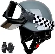 Motorcycle Half Helmet Adult Open Face Motorcycle Helmet with Sun Visor & Goggles DOT/ECE Approved