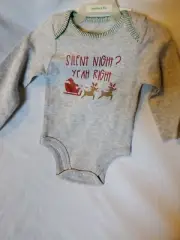 Mud Pie Silent Night? Yeah Right Long Sleeve Bodysuit 0-6 months New with Tags
