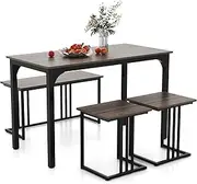 Giantex 4-Piece Dining Table Set, Industrial Dining Table W/Bench & 2 Stools for 4 Persons, Breakfast Table Furniture Set W/Rustproof Metal Frame, Space-Saving Dinette for Restaurant (Oak Gray)