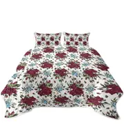 Maroon Red and Sky Blue Roses Coverlet