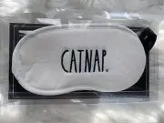 Rae Dunn Sleep Eye Mask CAT NAP White Black Letting 100% Cotton Gift Travel