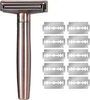 wangssolid Dual Blade Safety Shaver Adjustable ShaverSingle Blade Shaver Includes 10 Shaver Blades and 1 Shaver Holder Durable and suitable for both men and women (Copper)