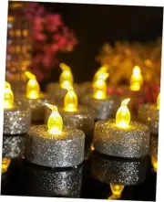 Flameless Tealight Candles with Timer,Glitter Battery Operated Tea Silver