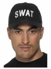 SWAT Baseball Cap Hat Black Police Cop Uniform Fancy Dress Costume Accessory