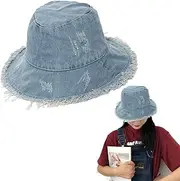 [Lopsity] Unisex Bucket Hat Frayed Bucket Hats Trendy Washed Cotton Floppy Wide Brim Boonie Outdoor Cap for Women and Men