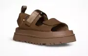UGG GOLDENGLOW BROWN CHESTNUT TEXTILE STRAPPY PLATFORM WOMEN'S SANDALS SIZE US 8