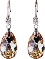 [Generic] Crystal Teardrop Dangle Hook Earrings for Women 14K Gold Plated Hypoallergenic Jewelry