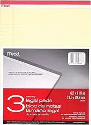 Mead Legal Pad Writing Pads, 3 Pack, Wide Ruled Paper, 8-1/2" x 11-3/4", 50 Sheets, Great for Use as Home Office Supplies, Memo Pads, Note Pads, or Steno Pads, Letter Writing, Canary Yellow (59386)