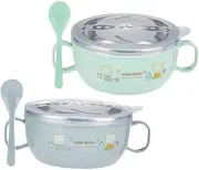 MAGICLULU Double Layer Insulated Baby Rice Bowl Toddler Plates Non-Slip Heat Preserving Boys and Girls Bowl Set