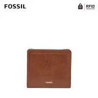 在飛比找Yahoo奇摩購物中心優惠-FOSSIL Logan 真皮系列拉鍊零錢袋設計短夾-咖啡色