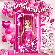 Hot Pink Birthday decorations Party Supplies,Photo Booth Props for Girls,Pink Fringe Backdrop,Pink Balloons for women
