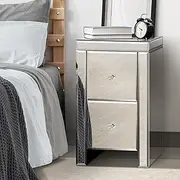 Oikiture Bedside Table with 2 Drawers Mirrored Side Table Storage Cabiner