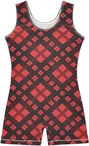 [FRODOTGV] Red and Black Ginghams Leotards for Girls Gymnastics Cute Dance Biketard Short Unitard for Dancewear, Tumbling Class, Swimming