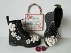 Dr Martens 1460 8 hole black large white flowers floral boots 3D UK 5 EU 38 US 7