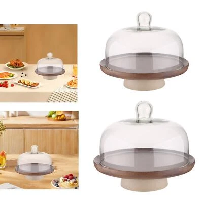Wood Cake Stand with Lid Dessert Tray Cake Plate for Anniversary Home Party