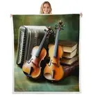 Guitar Sherpa Violin Music Themed Fleece Throw Blanket for Sofa Couch Bed - M...